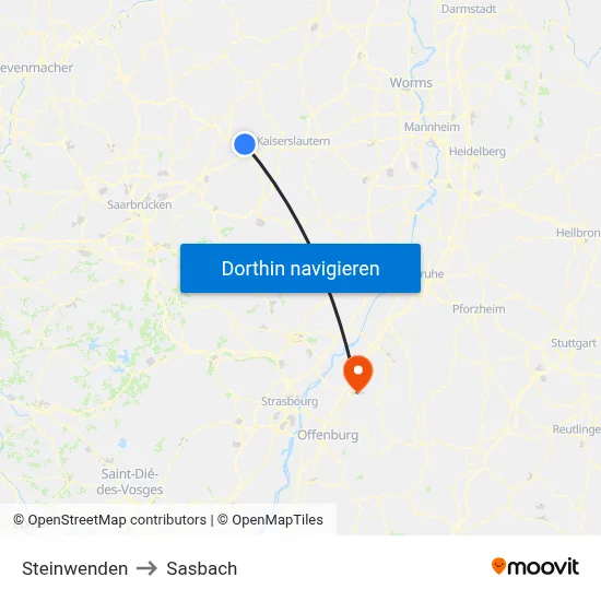 Steinwenden to Sasbach map
