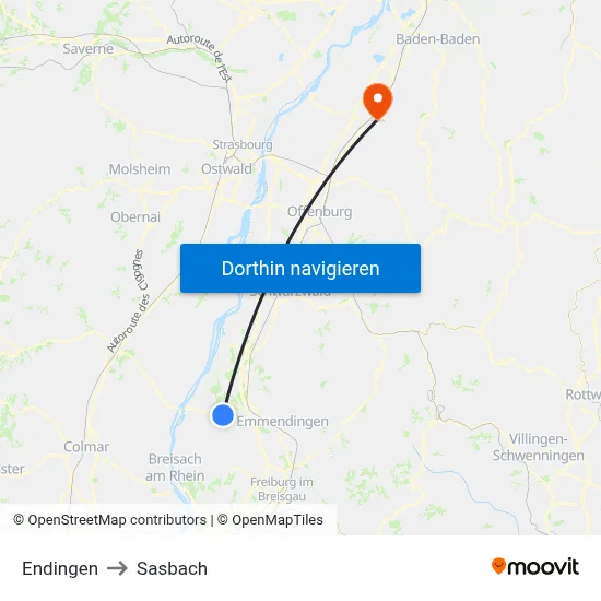 Endingen to Sasbach map
