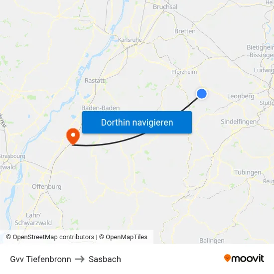 Gvv Tiefenbronn to Sasbach map