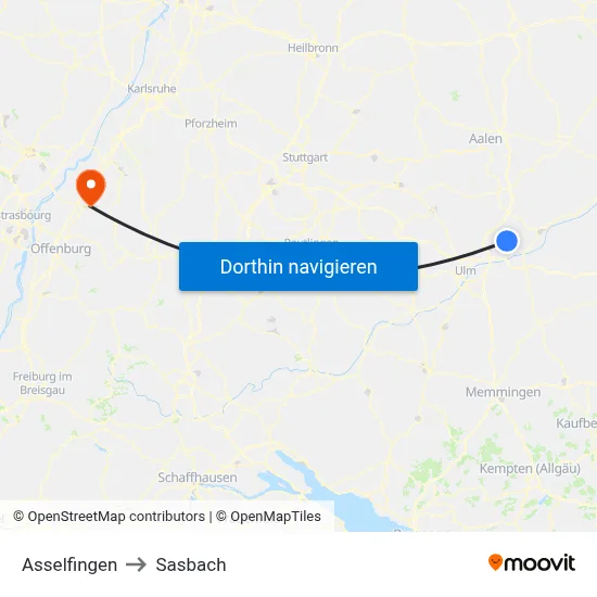 Asselfingen to Sasbach map