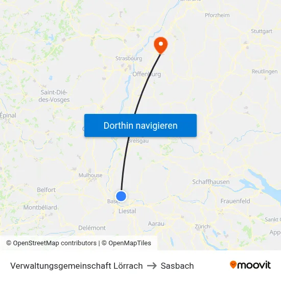 Verwaltungsgemeinschaft Lörrach to Sasbach map
