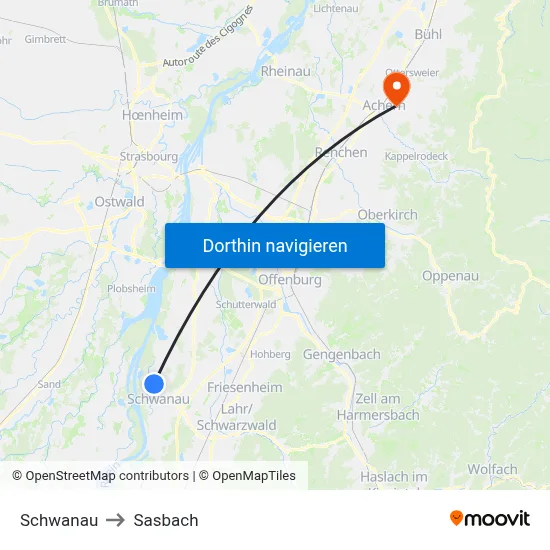 Schwanau to Sasbach map