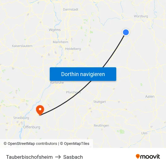 Tauberbischofsheim to Sasbach map