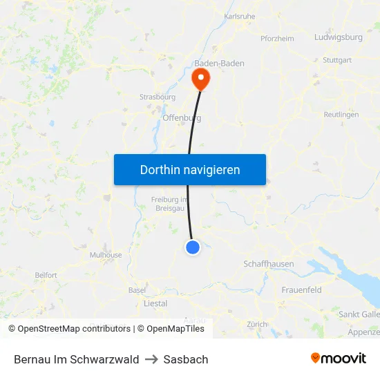 Bernau Im Schwarzwald to Sasbach map