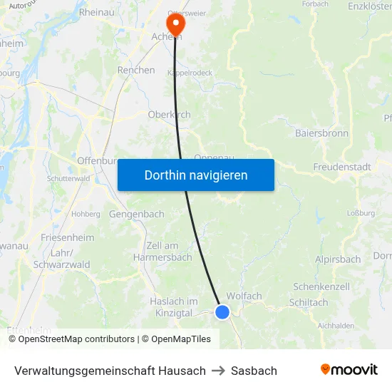 Verwaltungsgemeinschaft Hausach to Sasbach map