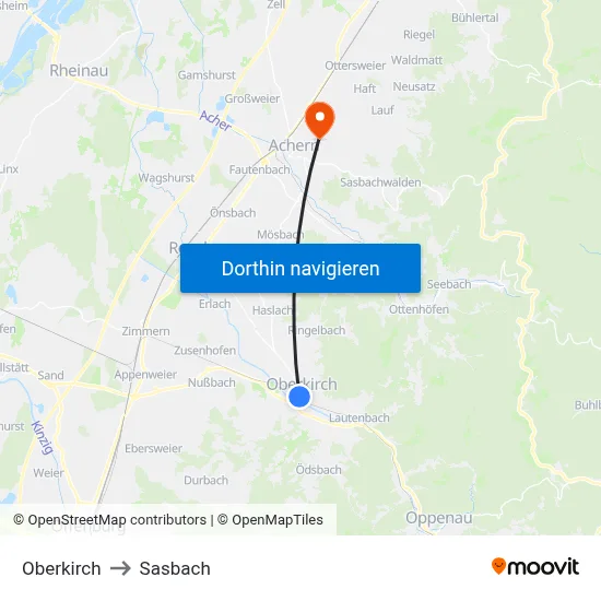 Oberkirch to Sasbach map