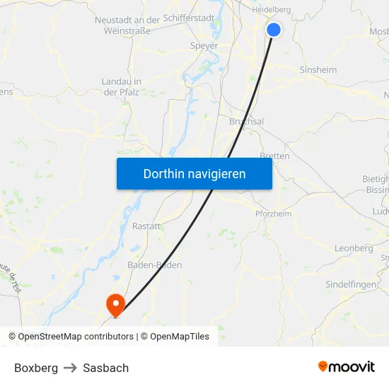 Boxberg to Sasbach map
