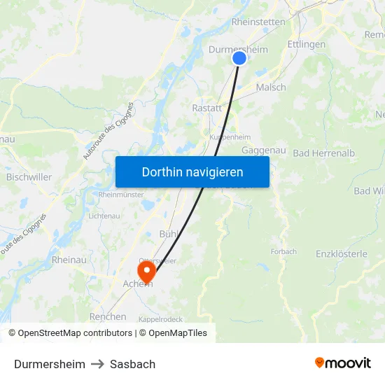 Durmersheim to Sasbach map