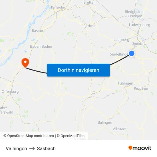 Vaihingen to Sasbach map