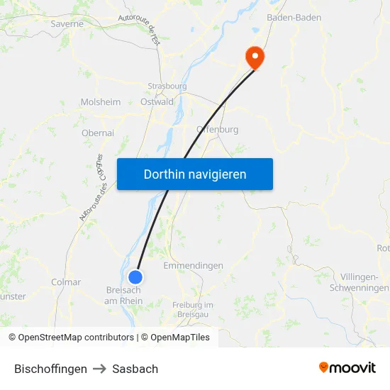 Bischoffingen to Sasbach map