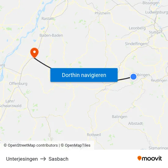 Unterjesingen to Sasbach map