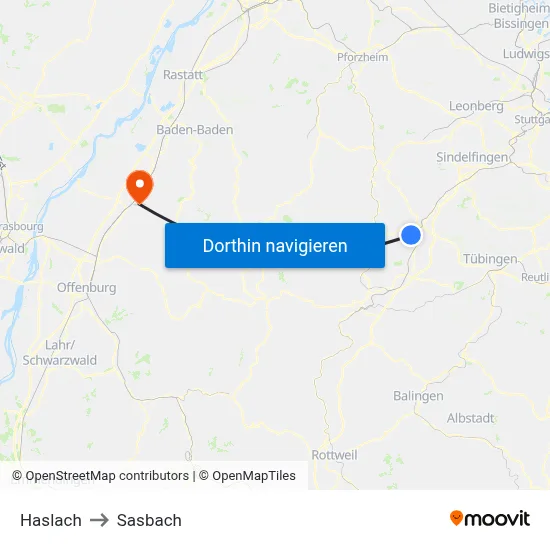 Haslach to Sasbach map