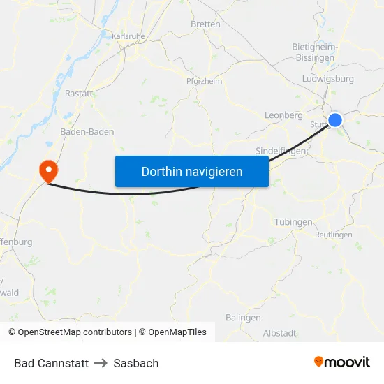 Bad Cannstatt to Sasbach map