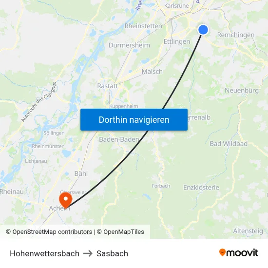 Hohenwettersbach to Sasbach map