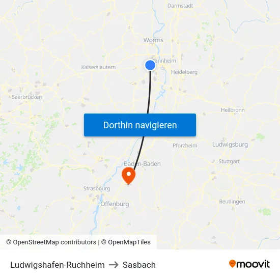 Ludwigshafen-Ruchheim to Sasbach map