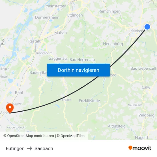 Eutingen to Sasbach map