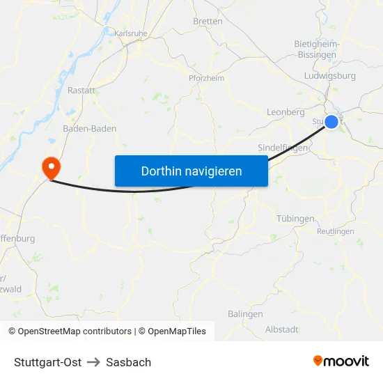 Stuttgart-Ost to Sasbach map