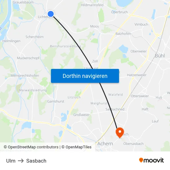 Ulm to Sasbach map