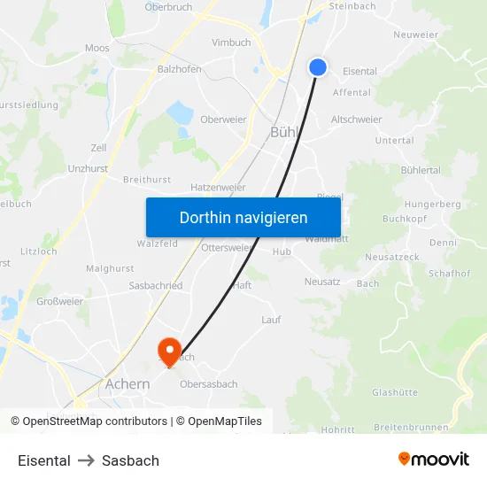 Eisental to Sasbach map