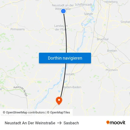 Neustadt An Der Weinstraße to Sasbach map