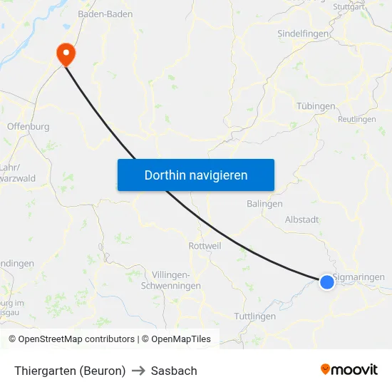 Thiergarten (Beuron) to Sasbach map