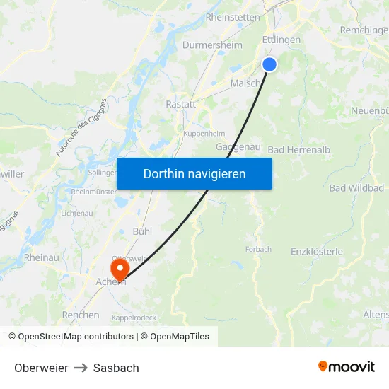 Oberweier to Sasbach map