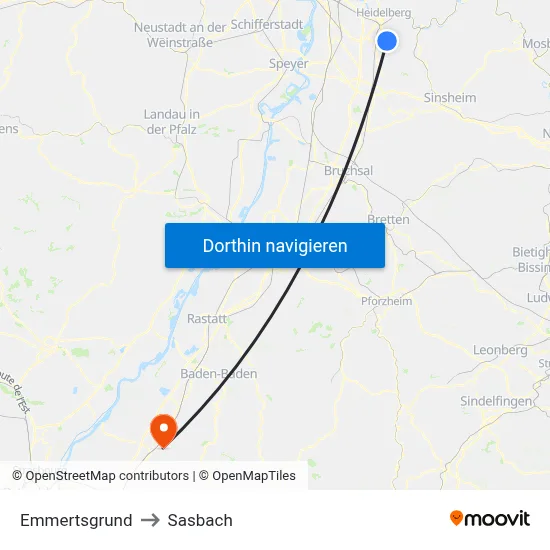 Emmertsgrund to Sasbach map