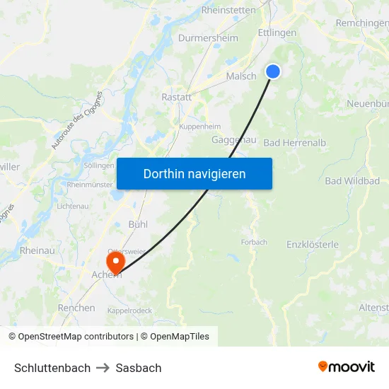 Schluttenbach to Sasbach map