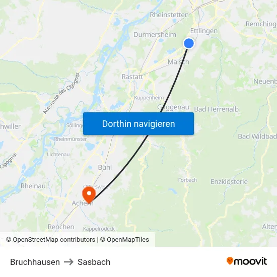 Bruchhausen to Sasbach map