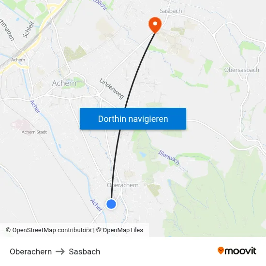 Oberachern to Sasbach map
