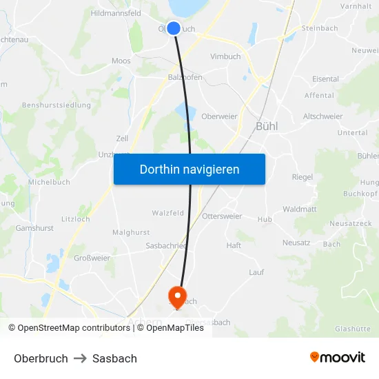 Oberbruch to Sasbach map