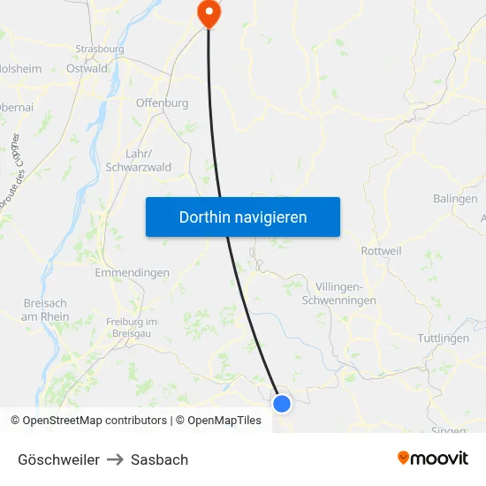 Göschweiler to Sasbach map