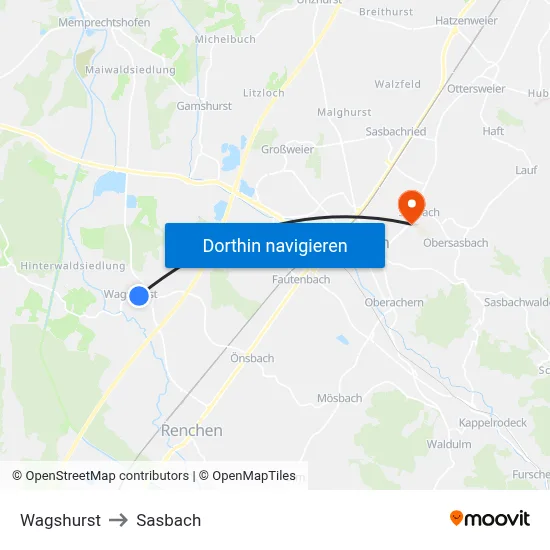 Wagshurst to Sasbach map