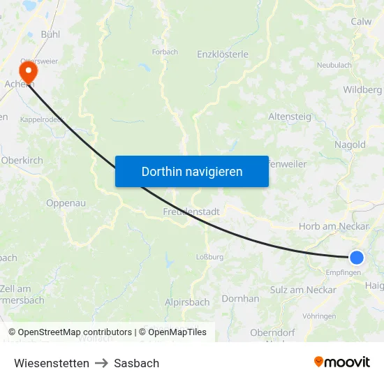 Wiesenstetten to Sasbach map