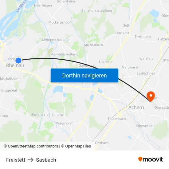 Freistett to Sasbach map