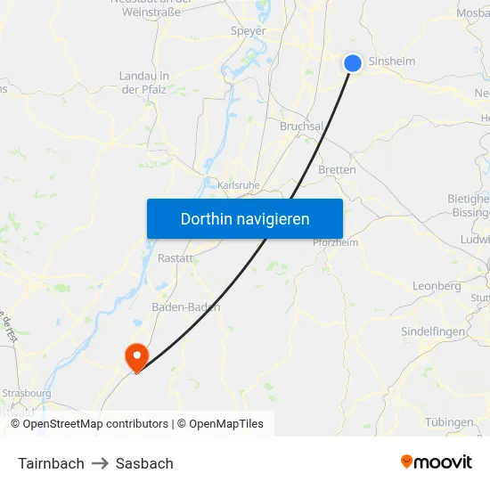 Tairnbach to Sasbach map