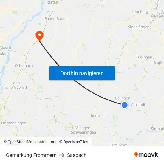 Gemarkung Frommern to Sasbach map
