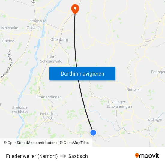 Friedenweiler (Kernort) to Sasbach map