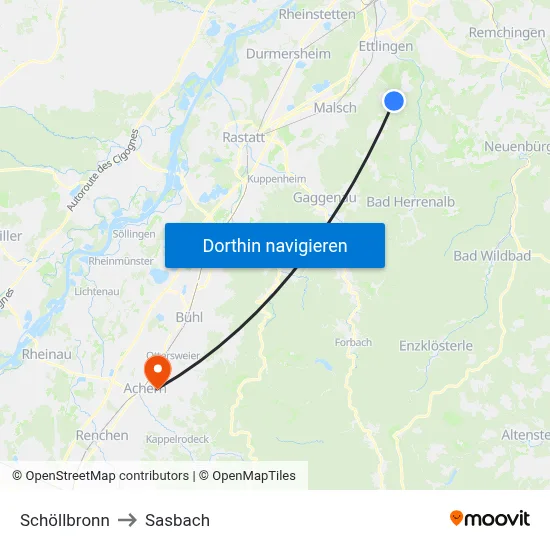 Schöllbronn to Sasbach map