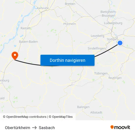 Obertürkheim to Sasbach map