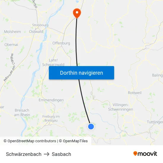 Schwärzenbach to Sasbach map