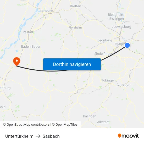 Untertürkheim to Sasbach map