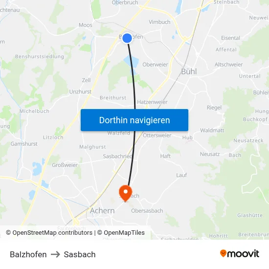 Balzhofen to Sasbach map