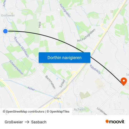 Großweier to Sasbach map