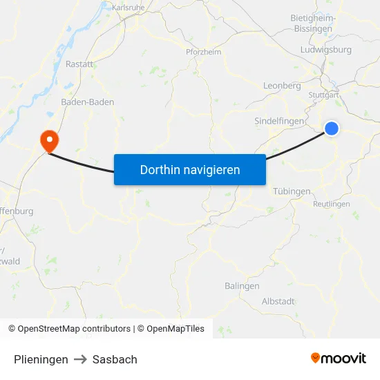Plieningen to Sasbach map