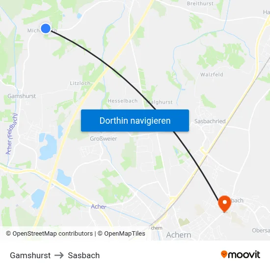 Gamshurst to Sasbach map