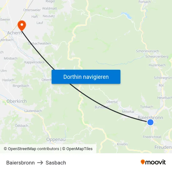 Baiersbronn to Sasbach map