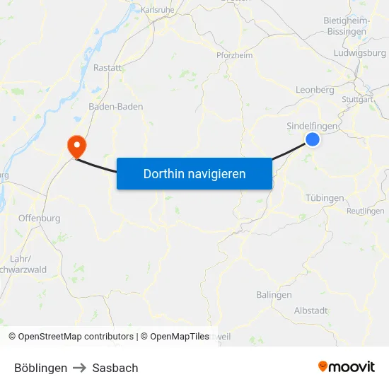 Böblingen to Sasbach map