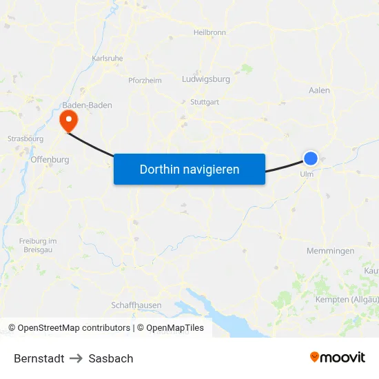 Bernstadt to Sasbach map