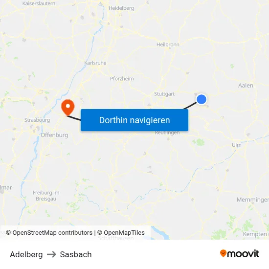 Adelberg to Sasbach map